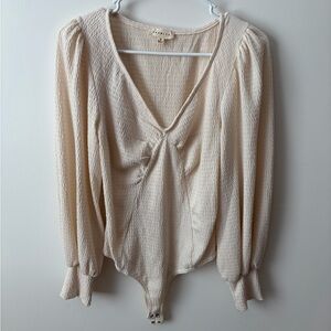 Promesa Cream Textured Long Sleeve Bodysuit